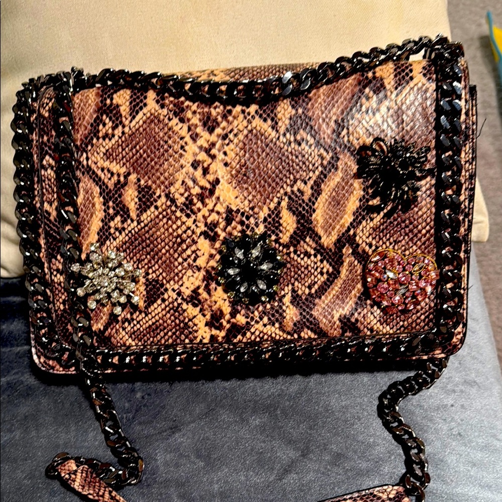 Aldo Crossbody Bag Brown and Black with Snakeskin Print